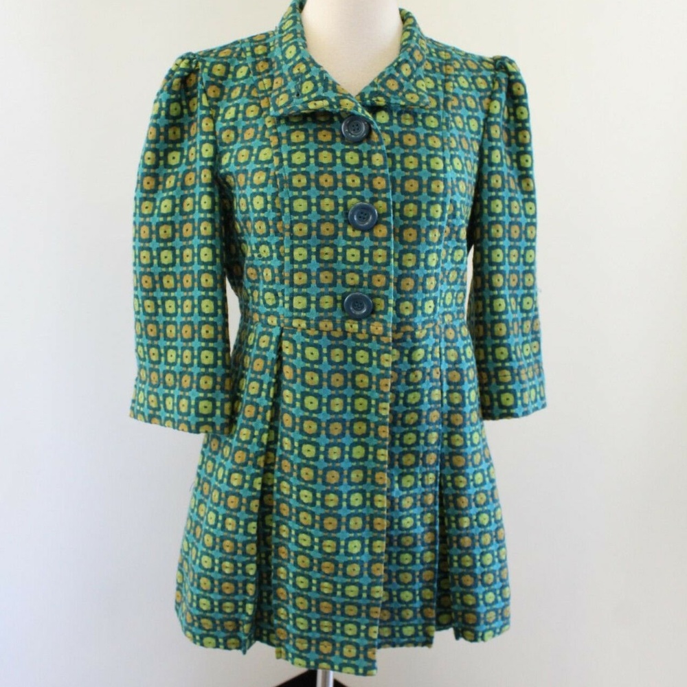 EUC Tulle Retro Blue/Green Patterned Coat, Small/Medium